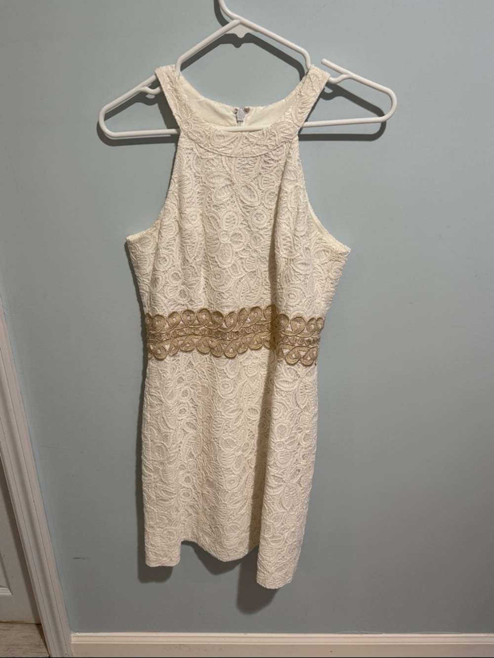 Lilly Pulitzer Ivory Lace Mini Dress with Gold Waist Detail